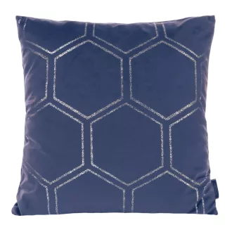   Kék bársony díszpárna arany geometrikus mintával  – modern elegancia, az enteriőrök tökéletes kiegészítője. 45x45cm