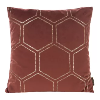   Bordó bársony díszpárna arany geometrikus mintával  – modern elegancia, az enteriőrök tökéletes kiegészítője. 45x45cm