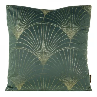   Art Deco bársony díszpárna sötétzöld- arany színű legyező mintával .Modern,elegáns, art-deco enteriőrök tökéletes kiegészítője. 45x45cm
