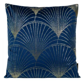   Art Deco bársony díszpárna sötétkék- arany színű legyező mintával .Modern,elegáns, art-deco enteriőrök tökéletes kiegészítője. 45x45cm