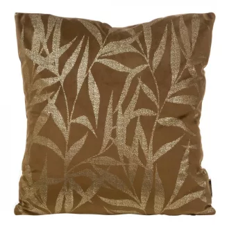   Bronz bársony díszpárna arany levélmintával – modern elegancia, az enteriőrök tökéletes kiegészítője. 45x45cm