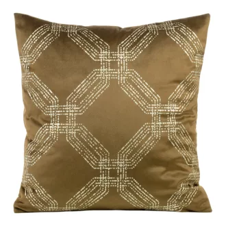   Méz színű bársony díszpárna arany geometrikus mintával  – modern elegancia, az enteriőrök tökéletes kiegészítője. 45x45cm