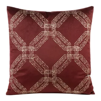   Bordó bársony díszpárna arany geometrikus mintával  – modern elegancia, az enteriőrök tökéletes kiegészítője. 45x45cm