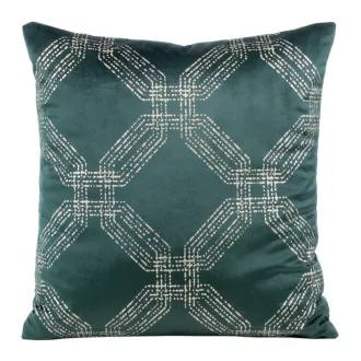   Zöld bársony díszpárna arany geometrikus mintával  – modern elegancia, az enteriőrök tökéletes kiegészítője. 45x45cm