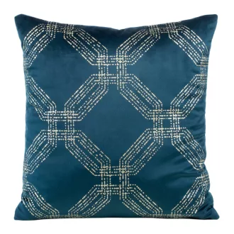   Kék bársony díszpárna arany geometrikus mintával  – modern elegancia, az enteriőrök tökéletes kiegészítője. 45x45cm