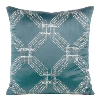   Kék bársony díszpárna arany geometrikus mintával  – modern elegancia, az enteriőrök tökéletes kiegészítője. 45x45cm