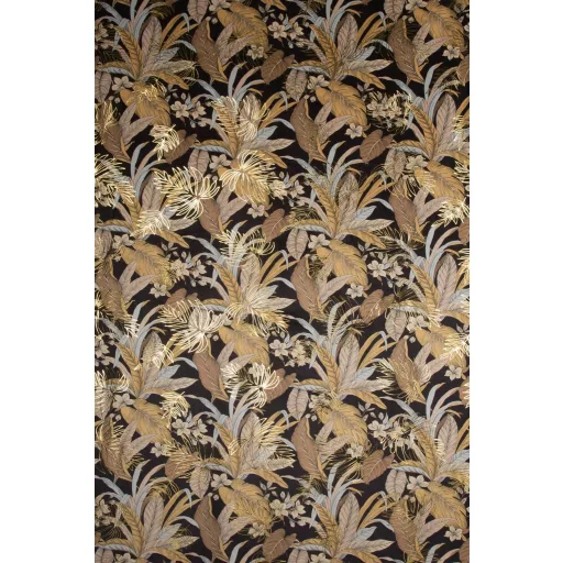 Fekete-arany trópusi mintás bársony dekorfüggöny – Elegáns prémium függöny , fém ringlivel rúdkarnishoz ,140X250cm