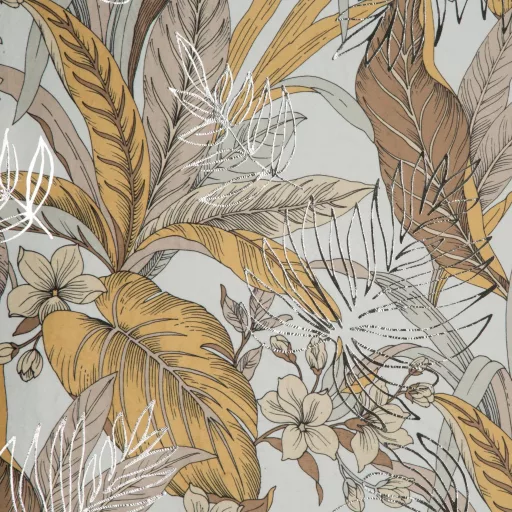 Fehér-barna  trópusi mintás bársony dekorfüggöny – Elegáns prémium függöny , fém ringlivel rúdkarnishoz ,140X250cm