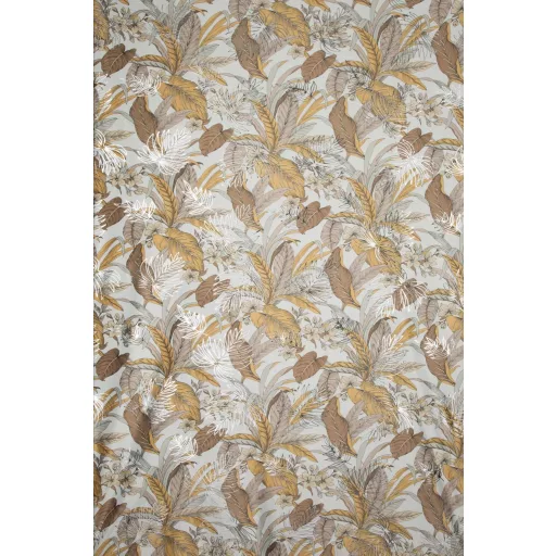 Fehér-barna  trópusi mintás bársony dekorfüggöny – Elegáns prémium függöny , fém ringlivel rúdkarnishoz ,140X250cm