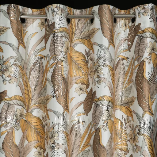 Fehér-barna  trópusi mintás bársony dekorfüggöny – Elegáns prémium függöny , fém ringlivel rúdkarnishoz ,140X250cm