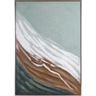   Elegáns, kézzel festett absztrakt vászonkép friss menta, fehér és földszínekkel 70X100 cm