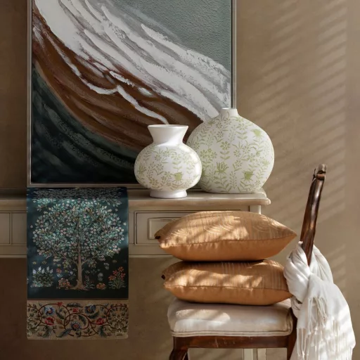 Elegáns, kézzel festett absztrakt vászonkép friss menta, fehér és földszínekkel 70X100 cm