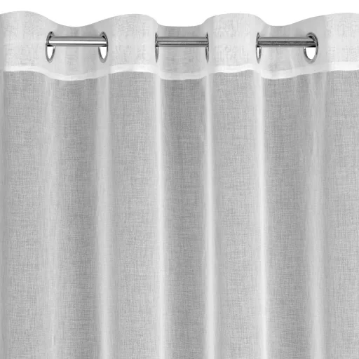 Fehér voile  fényáteresztő  készfüggöny rojtos design  díszítéssel – légies elegancia ezüst ringlikkel 140X250cm 