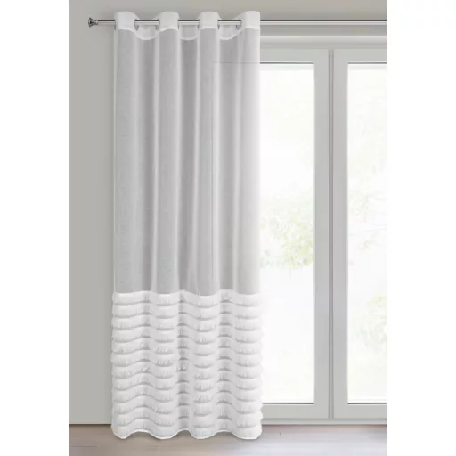 Fehér voile  fényáteresztő  készfüggöny rojtos design  díszítéssel – légies elegancia ezüst ringlikkel 140X250cm 