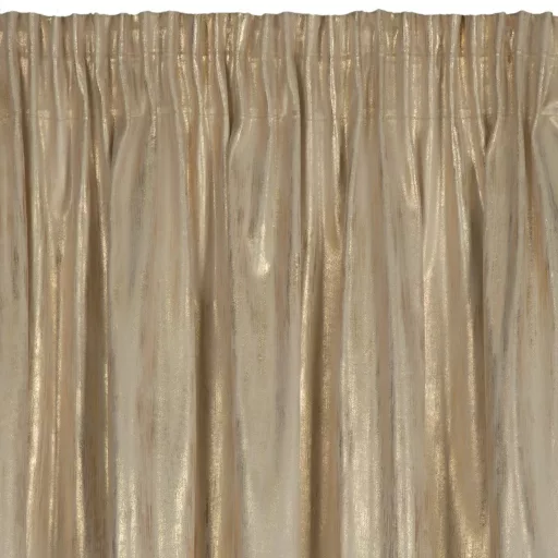 Elegáns arany fényes dekorfüggöny prémium  anyagból. Fémes csillogás, exkluzív megjelenés–egyenletes ceruza ráncolóval, rúdkarnisra és sínes karnishoz ,140X270cm