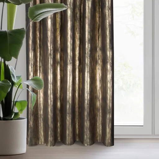 Elegáns sötétarany-fekete fényes dekorfüggöny prémium  anyagból. Fémes csillogás, exkluzív megjelenés–egyenletes ceruza ráncolóval, rúdkarnisra és sínes karnishoz ,140X270cm