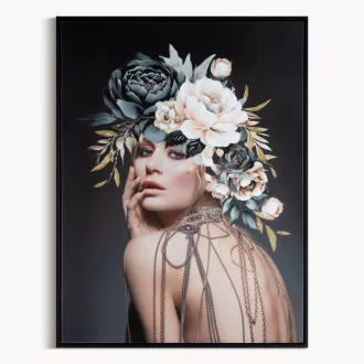   Különleges női portré lenyomat ,  vászonkép finom virágmotívumokkal 60X80x3.5 cm