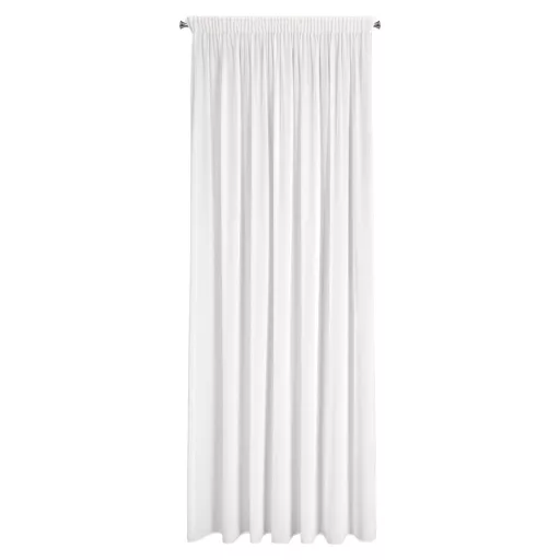 Modern törtfehér voile készfüggöny egyenletes ceruza ráncolóval, rúdkarnisra és sínes karnisra, csipesszel és kampóval rögzíthető. Attetsző anyaga kellemes természetes fényt enged a helyiségbe, miközben elegáns megjelenést biztosít 300X270cm 