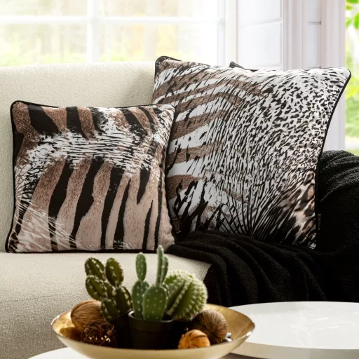 Állatmintás díszpárna huzat – zebra/leopárd mintás  modern l díszpárna,  párnabelsővel 45x45cm