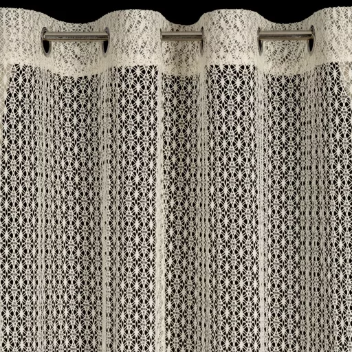 Modern megjelenésű beige strukturális készfüggöny egyedi, hálószerű textúrával díszített felülettel. Fém karikás kialakítása modern megjelenést biztosít, miközben kellemesen szűri a természetes fényt. 140X250 cm