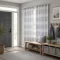 Légies megjelenésű szürke voile készfüggöny dekoratív vízszintes csíkos betétekkel, fém ringlikkel, fémkarikákkall, rúdkarnishoz. 140X250cm  