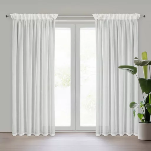 Lágy esésű, fehér voile készfüggöny arany márványhatású mintával – elegáns fényáteresztő függöny egyenletes ceruza behúzószalaggal,-rúdkarnishoz és sínes karnisra, csipesszel és kampóval rögzíthető 140X270cm 