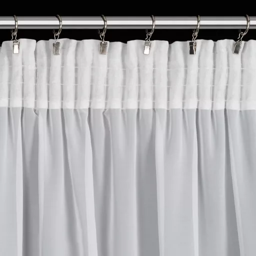 Lágy esésű, fehér voile készfüggöny arany márványhatású mintával – elegáns fényáteresztő függöny egyenletes ceruza behúzószalaggal,-rúdkarnishoz és sínes karnisra, csipesszel és kampóval rögzíthető 140X270cm 