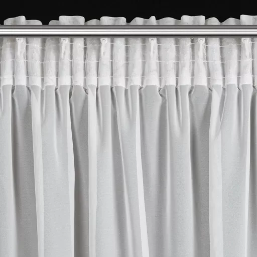 Lágy esésű, fehér voile készfüggöny arany márványhatású mintával – elegáns fényáteresztő függöny egyenletes ceruza behúzószalaggal,-rúdkarnishoz és sínes karnisra, csipesszel és kampóval rögzíthető 140X270cm 