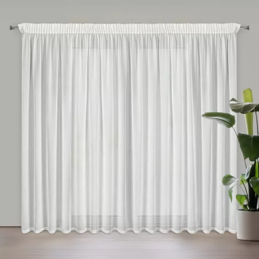 Lágy esésű, fehér voile készfüggöny arany márványhatású mintával – elegáns fényáteresztő függöny egyenletes ceruza behúzószalaggal,-rúdkarnishoz és sínes karnisra, csipesszel és kampóval rögzíthető 300X270cm 