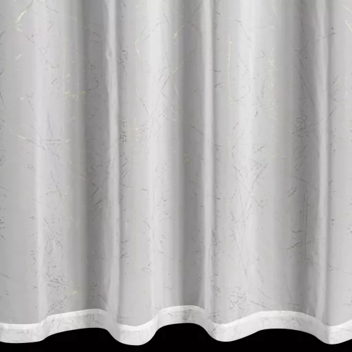 Lágy esésű, fehér voile készfüggöny arany márványhatású mintával – elegáns fényáteresztő függöny egyenletes ceruza behúzószalaggal,-rúdkarnishoz és sínes karnisra, csipesszel és kampóval rögzíthető 300X270cm 
