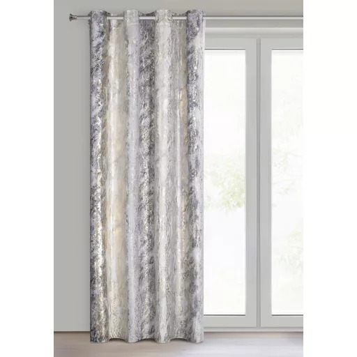 Szürke árnyalatú készfüggöny ,aranyló- festett hatású mintázattal – fém ringlivel rúdkarnishoz 135X250cm