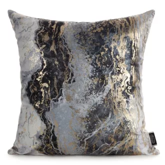   Prémium bársony díszpárna huzat szürke- arany fényű textúrával – elegáns luxus dekor párna,  párnabelsővel 45x45cm