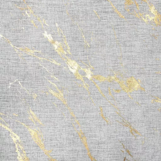Fehér-arany márványmintás voile készfüggöny – exkluzív fényáteresztő függöny arany ringlikkel,  fémkarikákkall, rúdkarnishoz. 140X250cm 