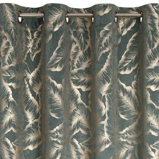 Elegáns levélmintás sötétítő függöny finom arany mintázattal és modern ringlis kialakítással 140X250cm 