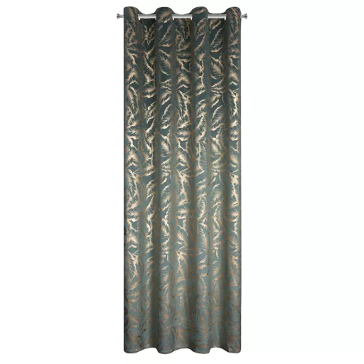 Elegáns levélmintás sötétítő függöny finom arany mintázattal és modern ringlis kialakítással 140X250cm 