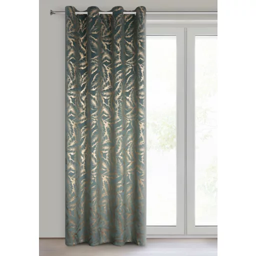 Elegáns levélmintás sötétítő függöny finom arany mintázattal és modern ringlis kialakítással 140X250cm 