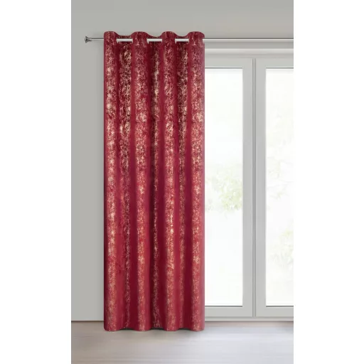 Bordó árnyalatú bársony készfüggöny ,aranyló- festett hatású mintázattal ––fém ringlivel rúdkarnishoz 140X250cm 
