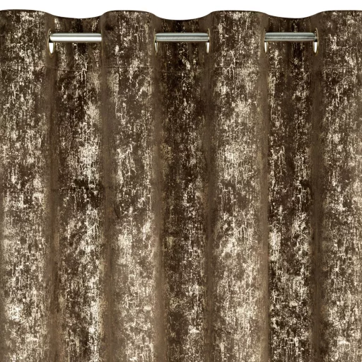 Bronz árnyalatú bársony készfüggöny ,aranyló- festett hatású mintázattal ––fém ringlivel rúdkarnishoz 140X250cm 