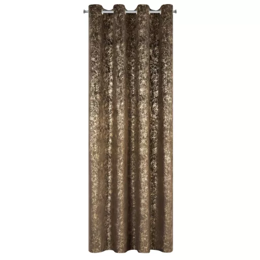 Bronz árnyalatú bársony készfüggöny ,aranyló- festett hatású mintázattal ––fém ringlivel rúdkarnishoz 140X250cm 