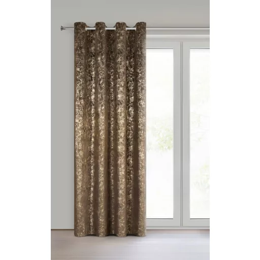Bronz árnyalatú bársony készfüggöny ,aranyló- festett hatású mintázattal ––fém ringlivel rúdkarnishoz 140X250cm 