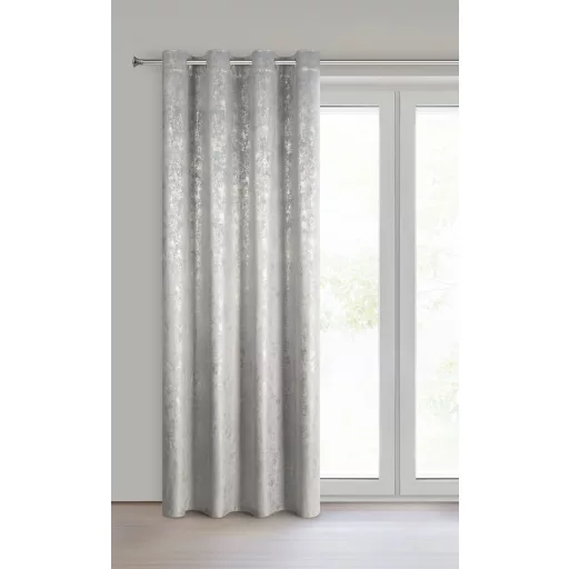 Szürke árnyalatú bársony készfüggöny ,aranyló- festett hatású mintázattal ––fém ringlivel rúdkarnishoz 140X250cm 