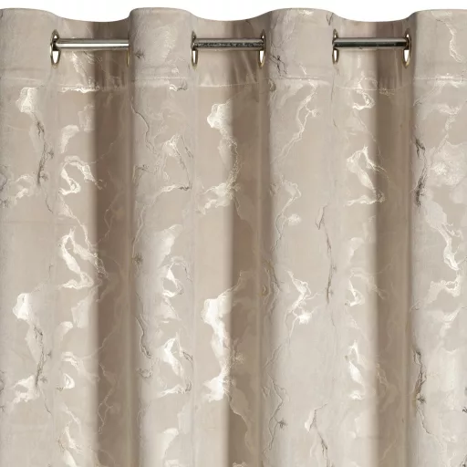 Beige színű bársony dekorfüggöny aranyló márványmintával – Elegáns készfüggöny –fém ringlivel rúdkarnishoz 140X250cm 