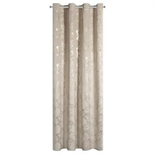 Beige színű bársony dekorfüggöny aranyló márványmintával – Elegáns készfüggöny –fém ringlivel rúdkarnishoz 140X250cm 
