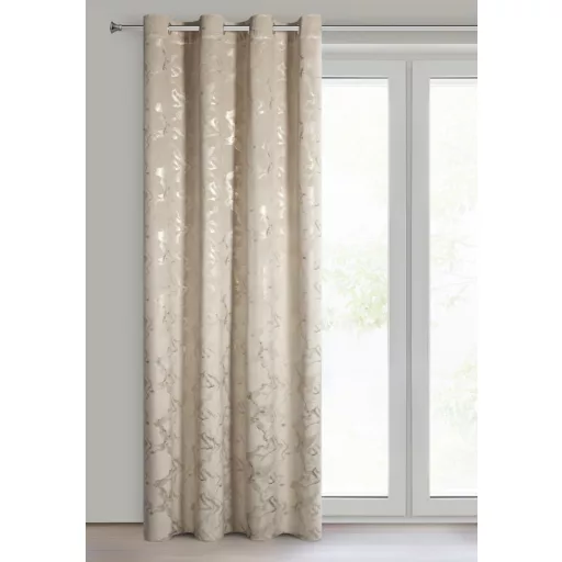 Beige színű bársony dekorfüggöny aranyló márványmintával – Elegáns készfüggöny –fém ringlivel rúdkarnishoz 140X250cm 