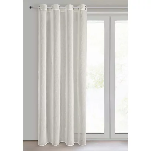 Lágy esésű, természetes hatású voile készfüggöny finoman szőtt textúrával és modern fémkarikás kialakítással , rúdkarnishoz. 140X250cm 