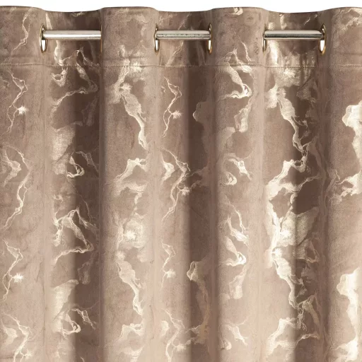 Bronzos barna színű bársony dekorfüggöny arany márványmintával – Elegáns készfüggöny ––arany fém ringlivel rúdkarnishoz 140X250cm 