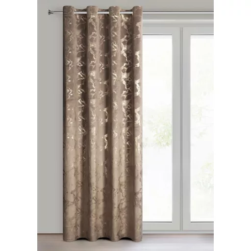 Bronzos barna színű bársony dekorfüggöny arany márványmintával – Elegáns készfüggöny ––arany fém ringlivel rúdkarnishoz 140X250cm 