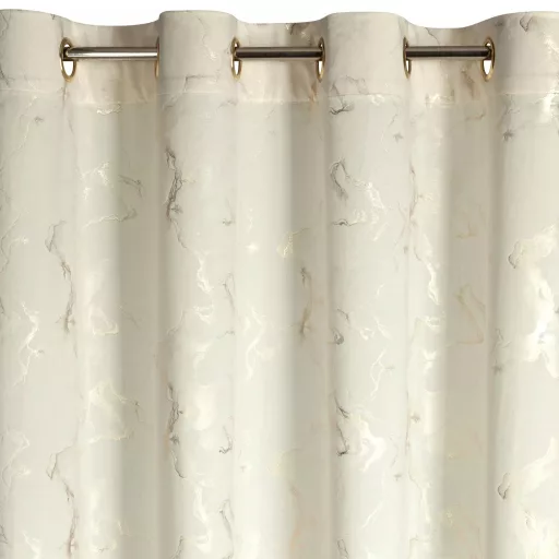 Krém színű bársony dekorfüggöny arany márványmintával – Elegáns készfüggöny ––arany fém ringlivel rúdkarnishoz 140X250cm 