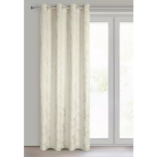 Krém színű bársony dekorfüggöny arany márványmintával – Elegáns készfüggöny ––arany fém ringlivel rúdkarnishoz 140X250cm 