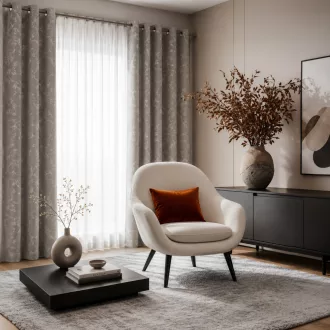   Szürke színű bársony dekorfüggöny ezüst márványmintával – Elegáns készfüggöny ––fém ringlivel rúdkarnishoz 140X250cm 